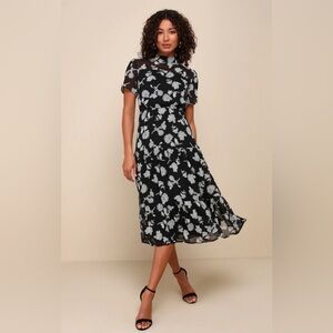 Lulus Floral Dressed Up Black Floral Print Midi Dress